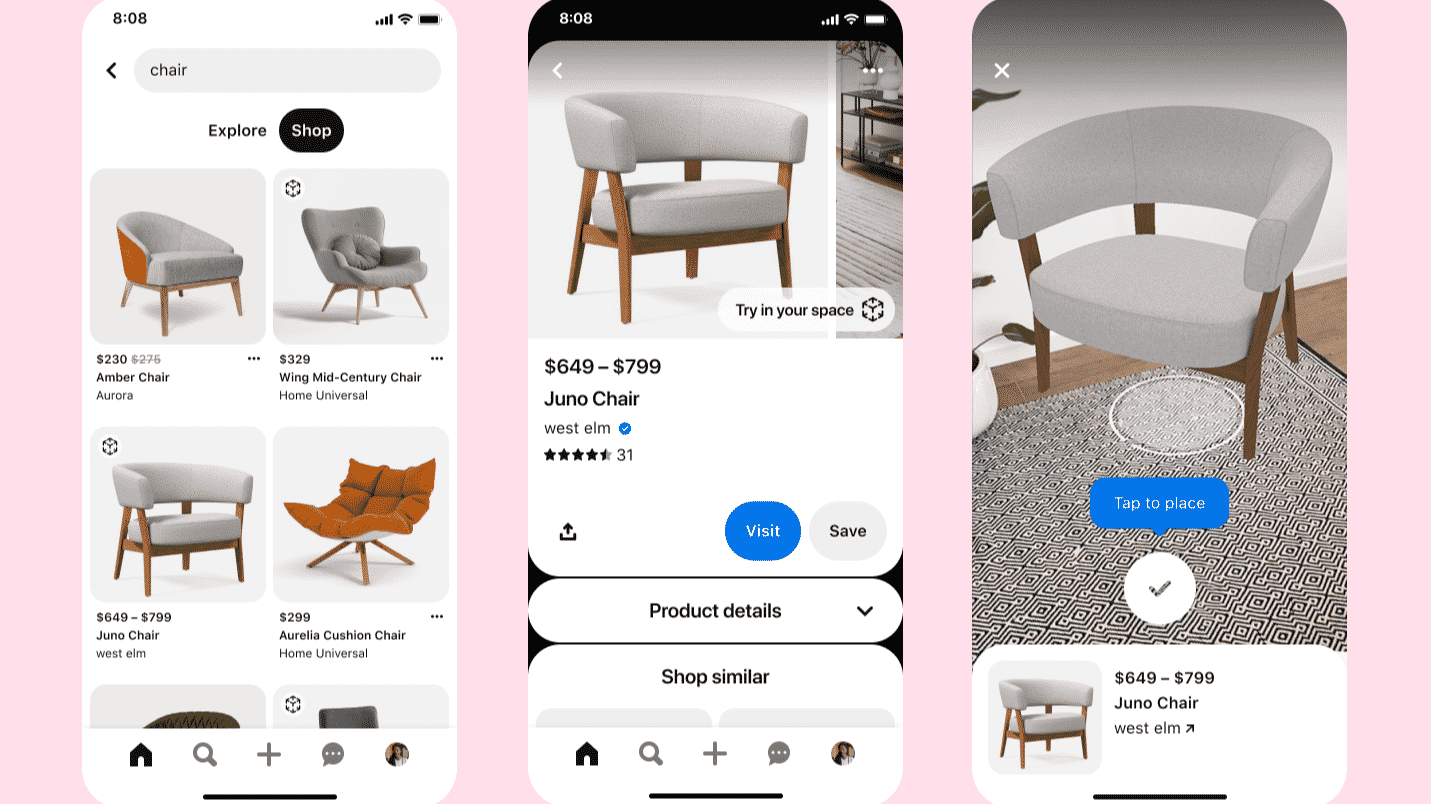 Augmented reality marketing expands with new Pinterest Try On for furniture